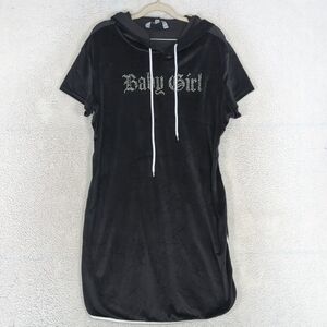 J For‎ Justify Juniors Black Velour Baby Girl Hooded Dress Size 2x